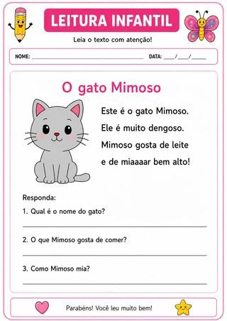Atividade de leitura infantil